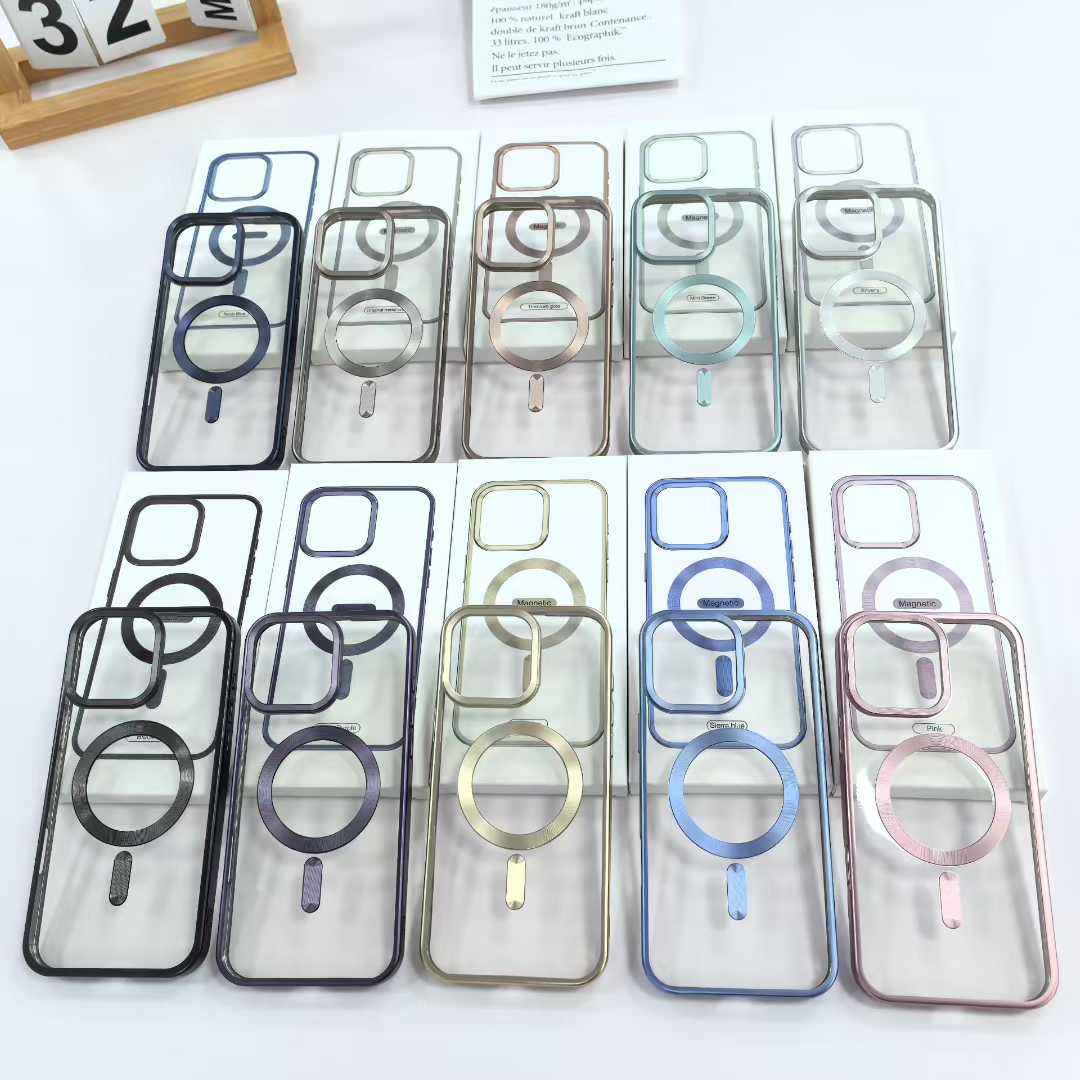 Plating Magnetic Charging Phone Case Transparent Clear Tpu Electroplate Phone Cover for Iphone 11 12 13 14 17 Pro Max Plus